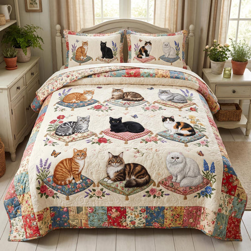 Hearthside Cats 3-Piece Quilted Bedding Set NCU0DV2208