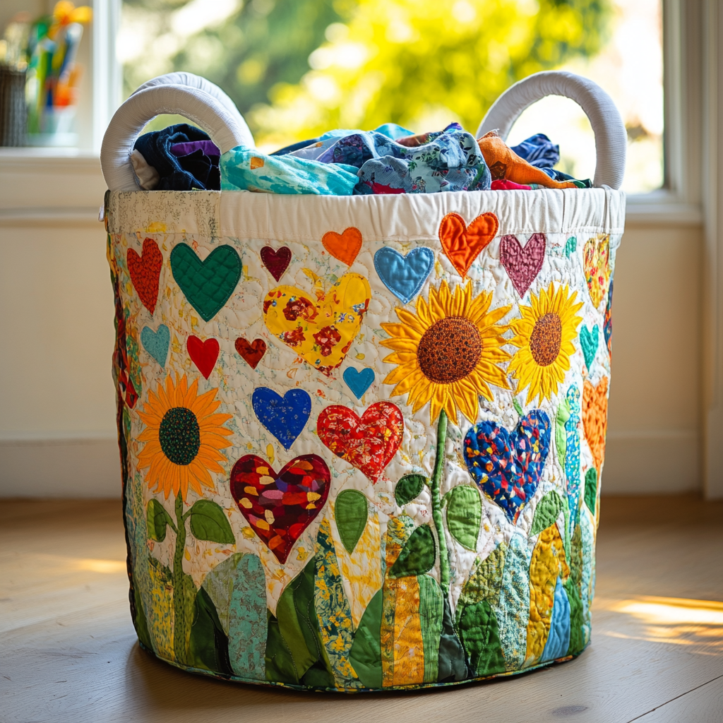 Peace Sign Flower Power Quilted Laundry Basket NCU0HNH431