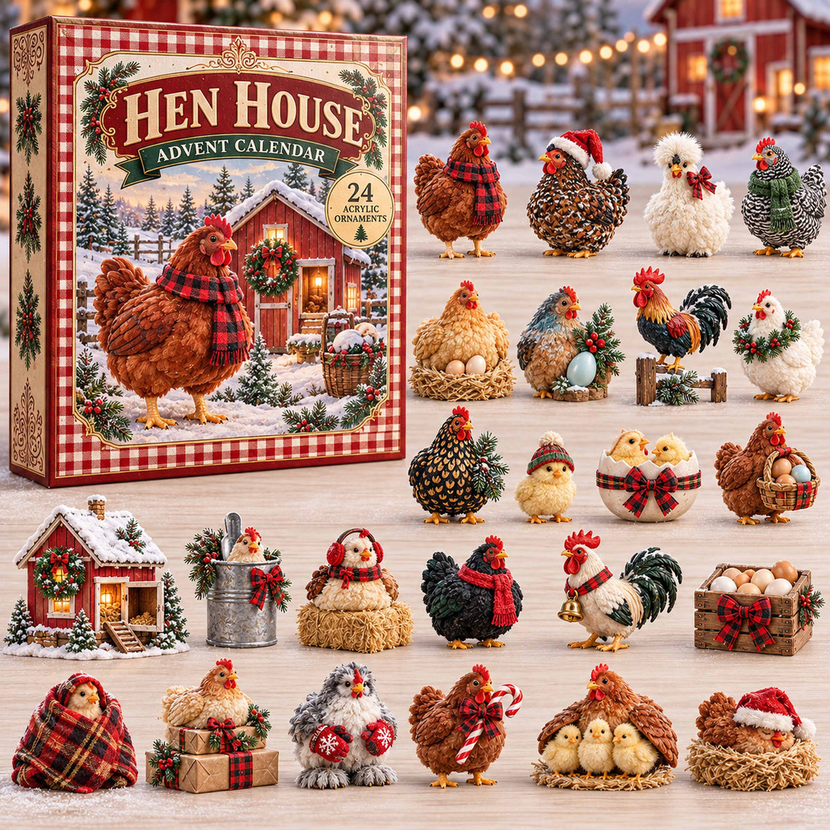 CHRISTMAS KICKOFF 40% OFF - Hen House Advent Calendar 2026 - 24-Day Festive Countdown, Acrylic Charms Blind Box - Gift For Family and Friends AC0TD075