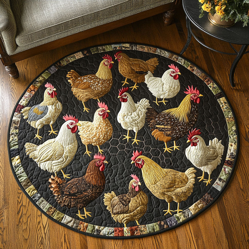Hen House Charm Quilted Round Mat NCU0PT1084