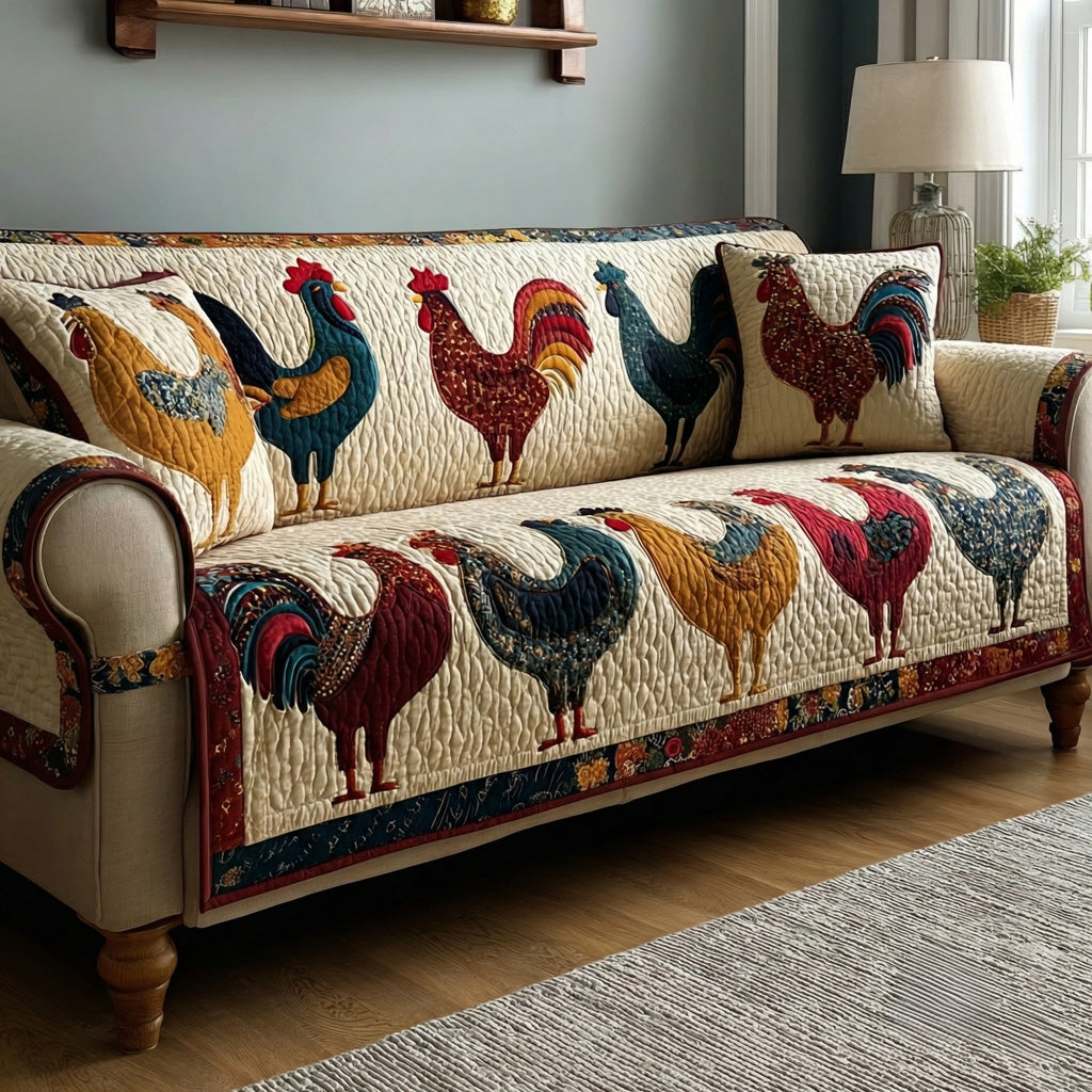 Hen Patchwork Quilted Sofa Cover NCU0LDH381