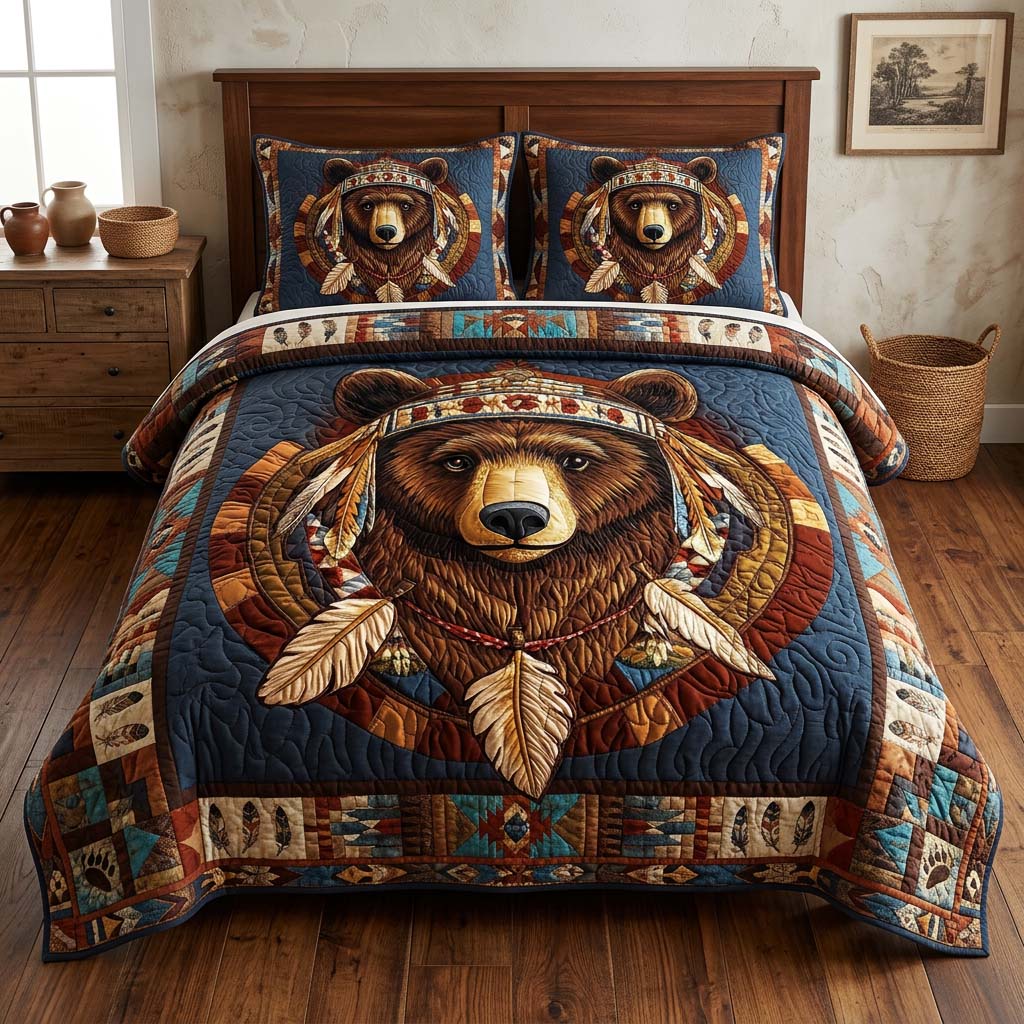 Heritage Bear Feather 3-Piece Quilted Bedding Set NCU0DQQ0714
