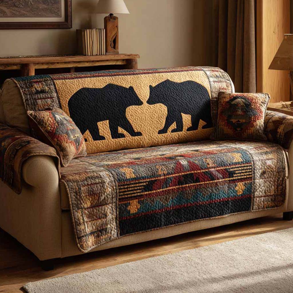 Heritage Bear Quilted Sofa Cover NCU0NXD1486