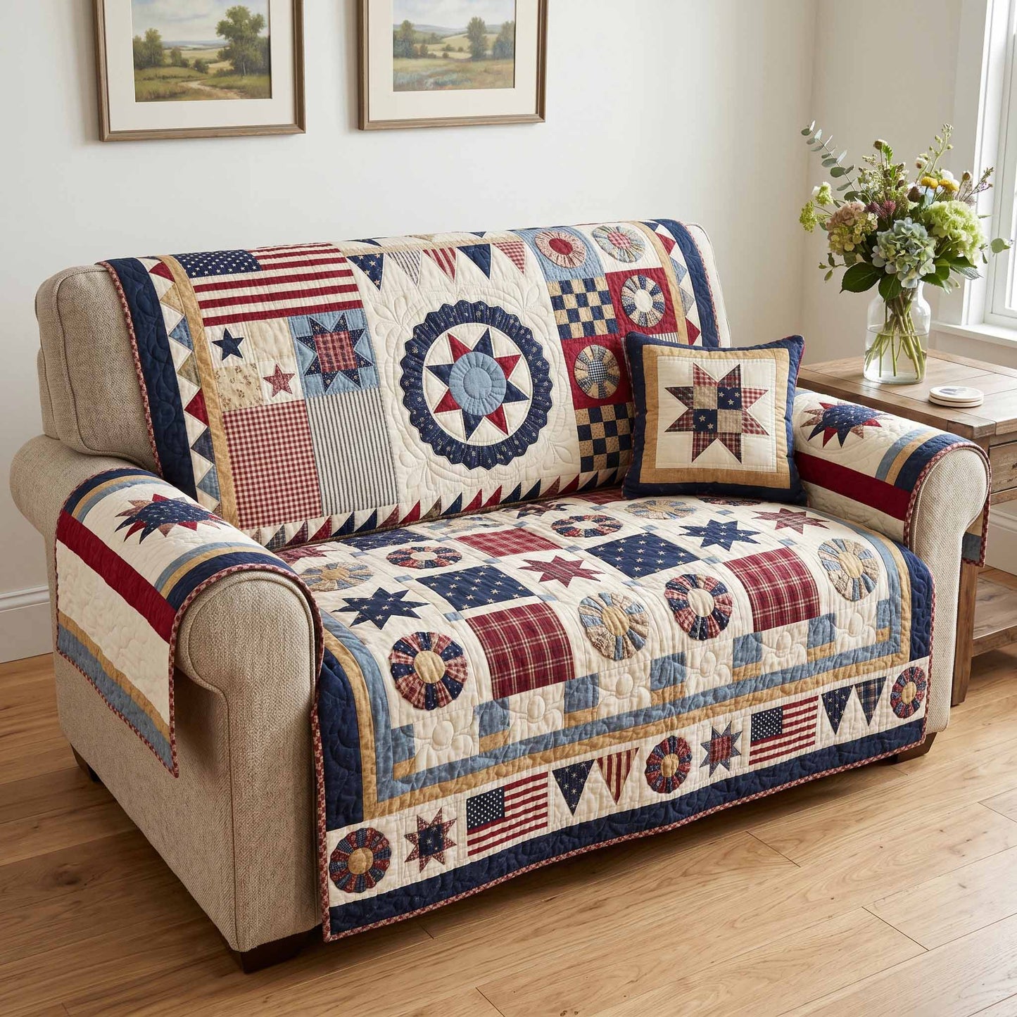 Heritage Compass Quilted Sofa Cover NCU0NXD1891