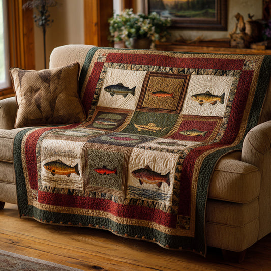 Heritage Fish Blocks Quilted Blanket NCU0LDH823