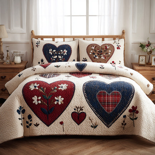 Heritage Heart Charm 3-Piece Quilted Bedding Set NCU0PVL832