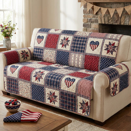 Heritage Hearts Quilted Sofa Cover NCU0NTV1085