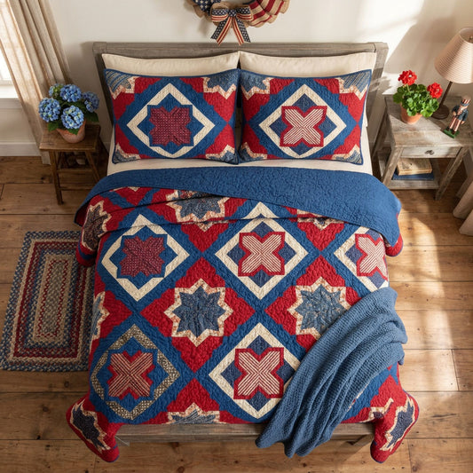 Heritage Stars 3-Piece Quilted Bedding Set NCU0NTD1769