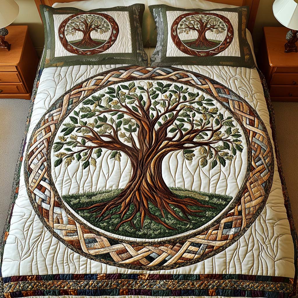 Heritage Tree 3-Piece Quilted Bedding Set NCU0NT2260