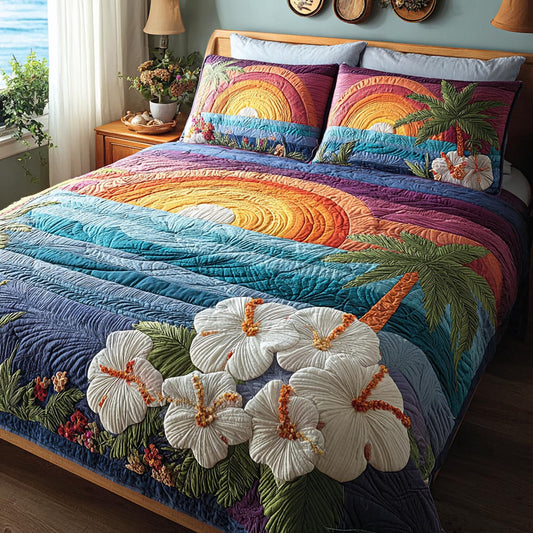 Hibiscus Bloom 3-Piece Quilted Bedding Set NCU0DV1954
