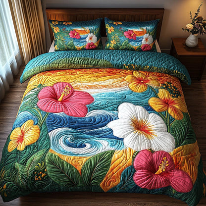 Hibiscus Breeze 3-Piece Quilted Bedding Set NCU0DV1960