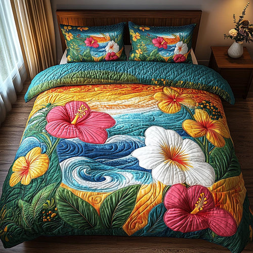 Hibiscus Breeze 3-Piece Quilted Bedding Set NCU0DV1960