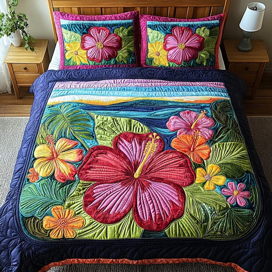 Hibiscus Garden 3-Piece Quilted Bedding Set NCU0DV1957