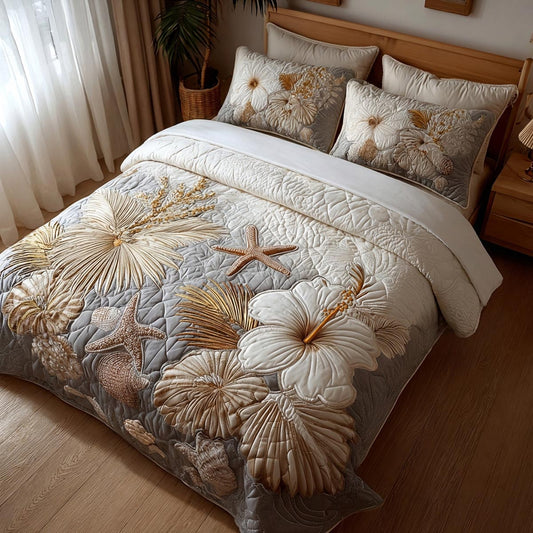 Hibiscus Glow 3-Piece Quilted Bedding Set NCU0DV1963