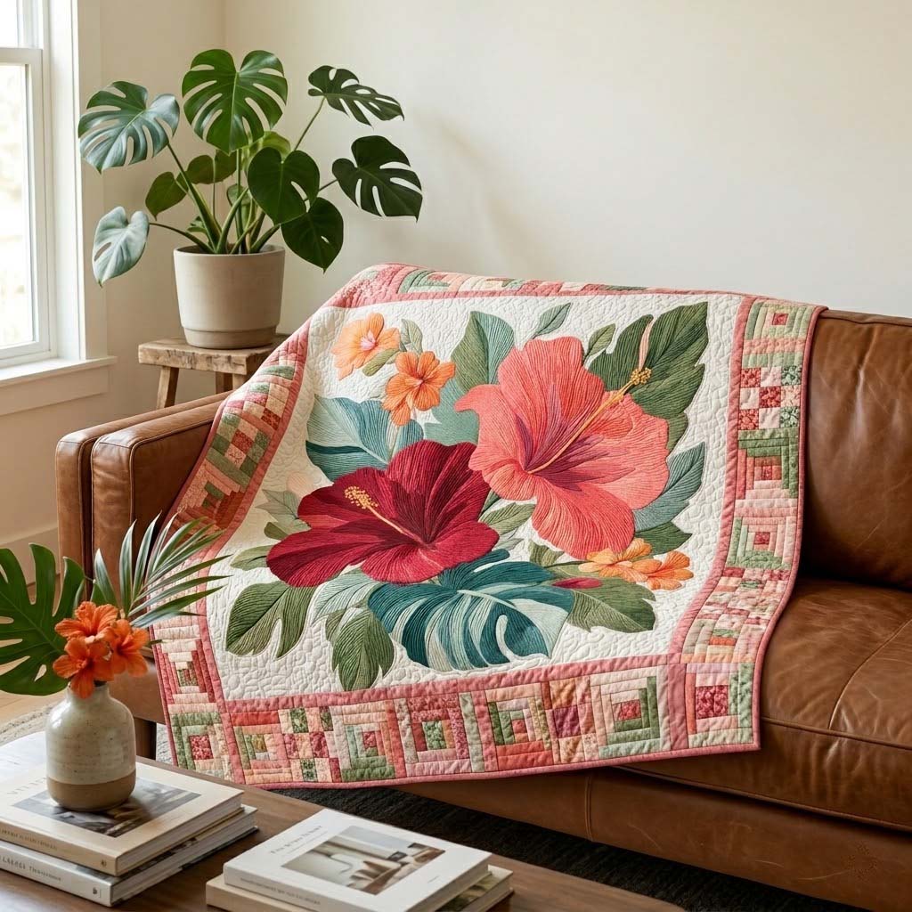 Hibiscus Harmony Quilted Blanket NCU0DQQ0548