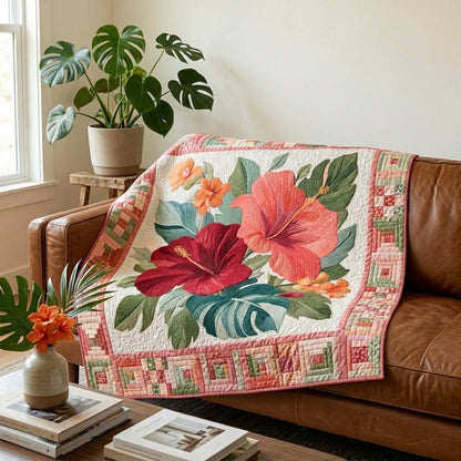 Hibiscus Harmony Quilted Blanket NCU0DQQ0548