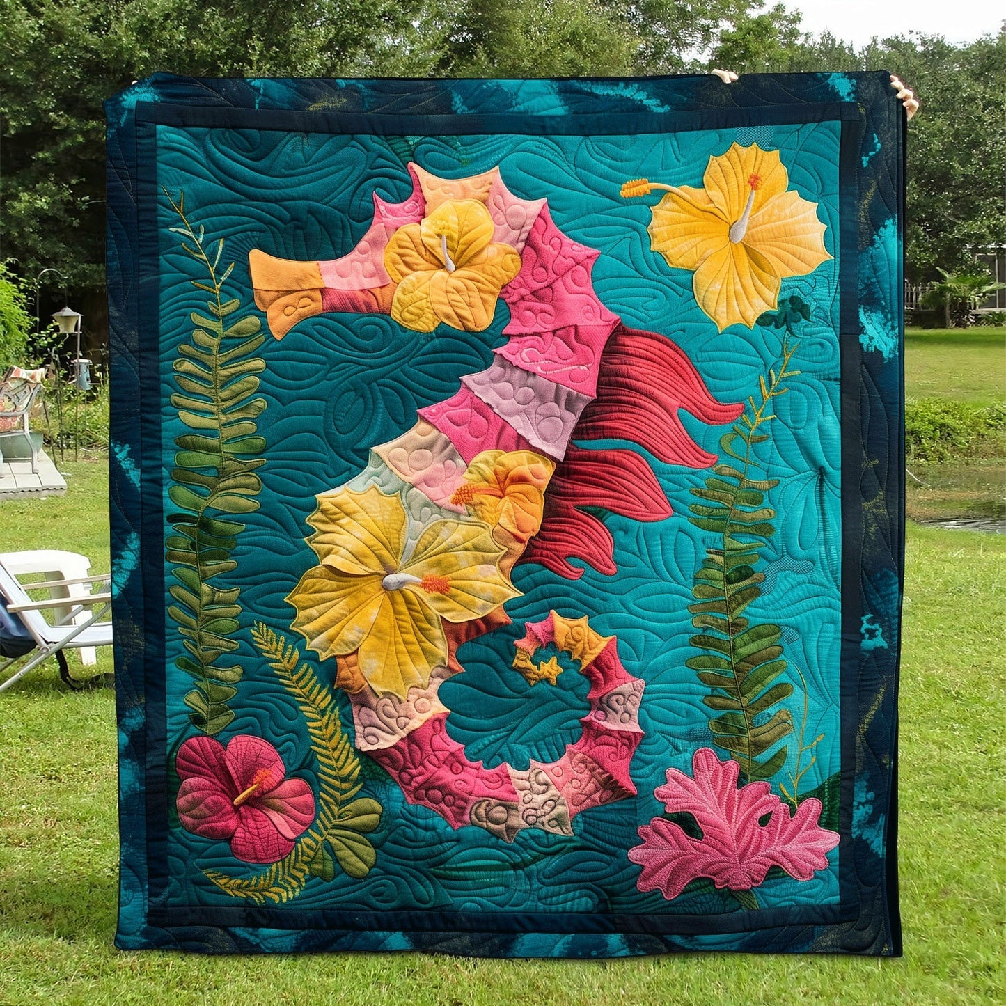 Hibiscus Seahorse Quilted Blanket NCU0TH1256