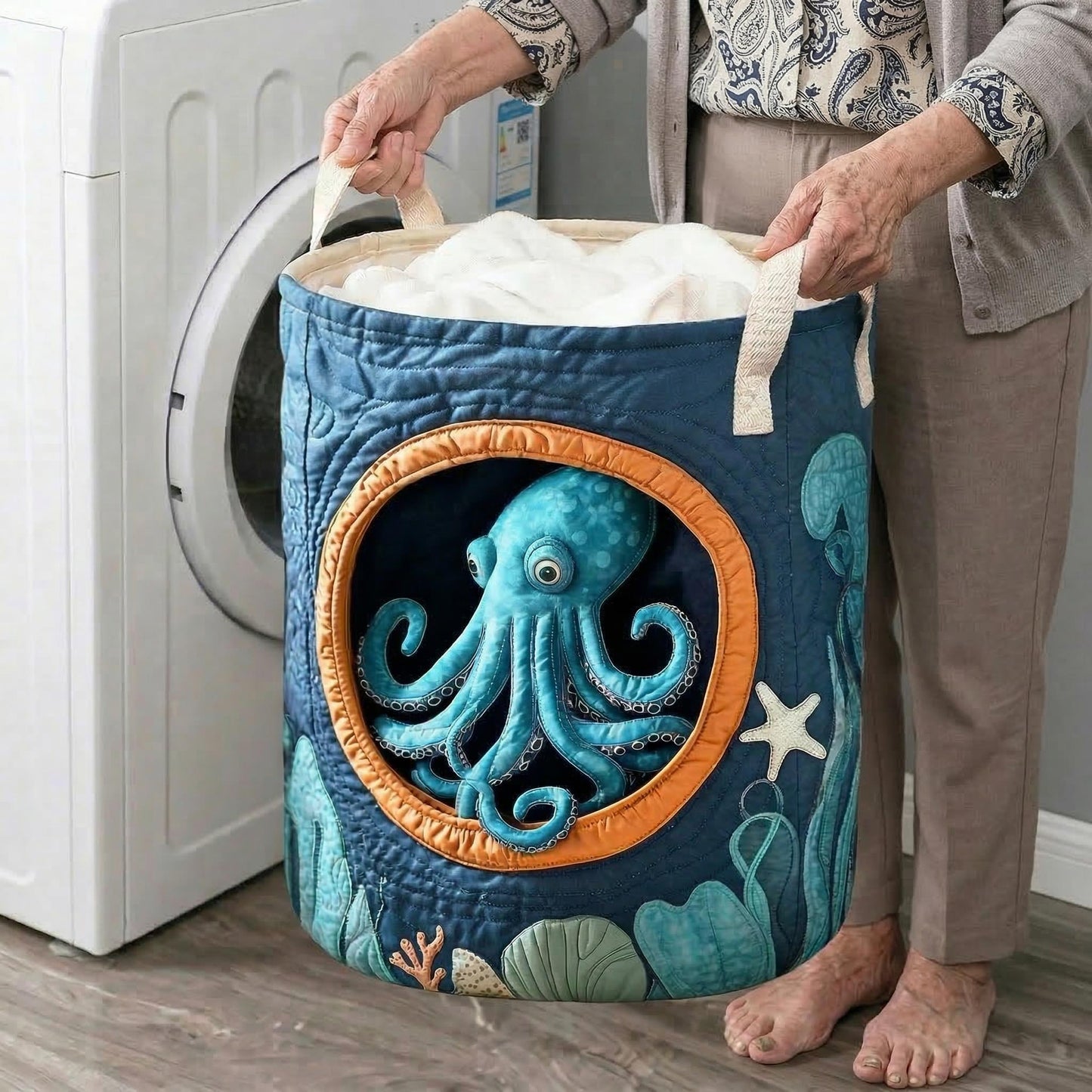 Hidden Octopus Quilted Laundry Basket NCU0NTD374
