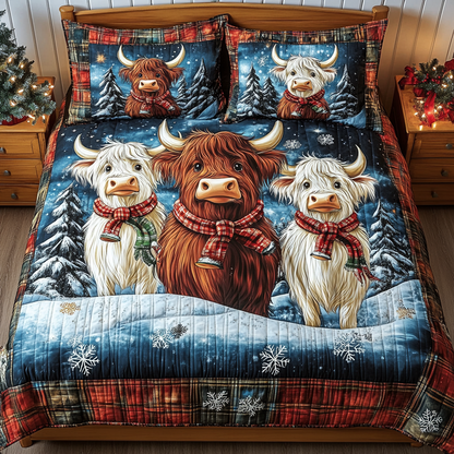 Highland Cow Serenity 3-Piece Quilted Bedding Set NCU0TL2388