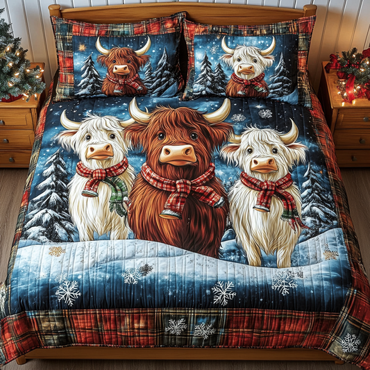 Highland Cow Serenity 3-Piece Quilted Bedding Set NCU0TL2388