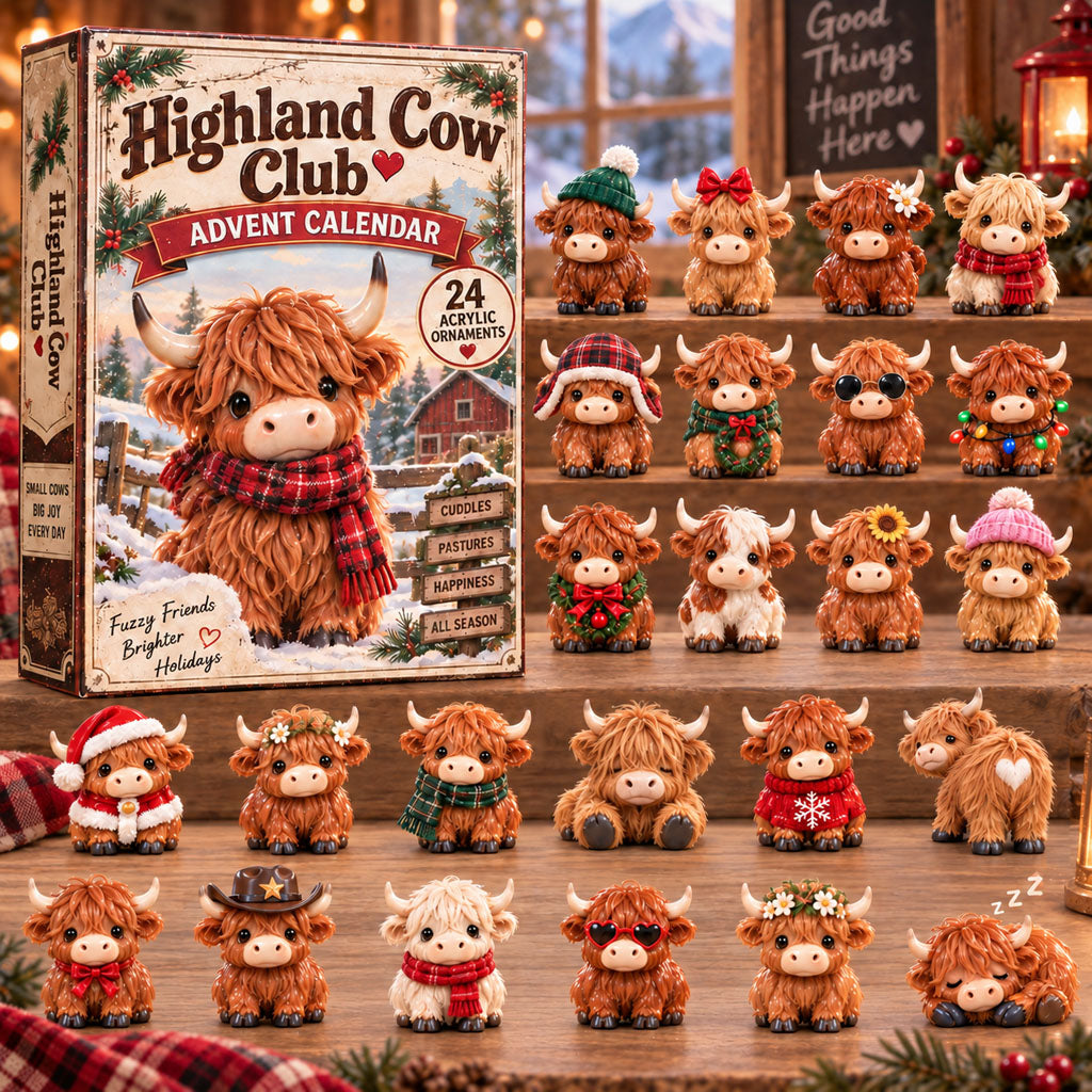 CHRISTMAS KICKOFF 40% OFF - Highland Cow Club Advent Calendar 2026 - 24-Day Festive Countdown, Acrylic Charms Blind Box - Gift For Highland Cow Lovers AC0NT358