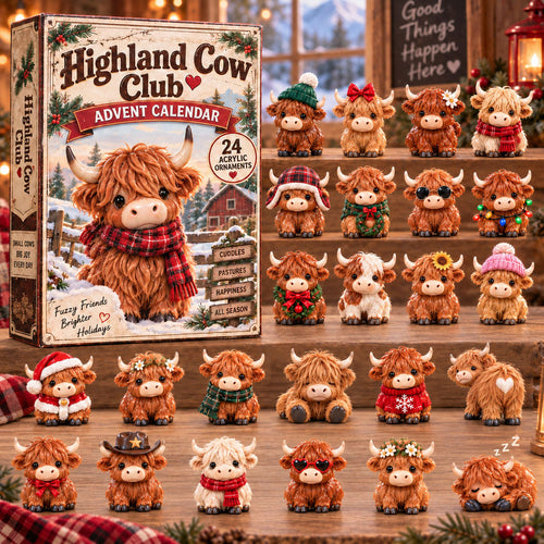 CHRISTMAS KICKOFF 40% OFF - Highland Cow Club Advent Calendar 2026 - 24-Day Festive Countdown, Acrylic Charms Blind Box - Gift For Highland Cow Lovers AC0NT358
