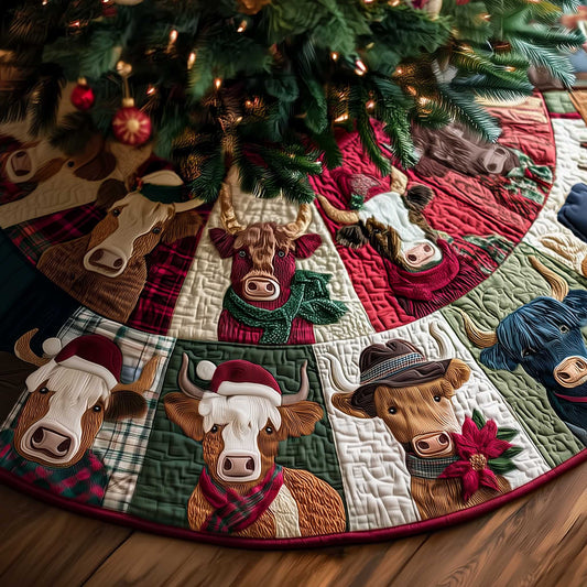 Highland Cow Friends Christmas Quilted Tree Skirt NCU0HTT056