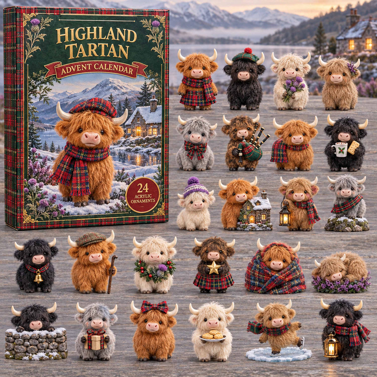 CHRISTMAS KICKOFF 40% OFF - Highland Tartan Advent Calendar 2026 - 24-Day Festive Countdown, Acrylic Charms Blind Box - Gift For Family and Friends AC0TD040