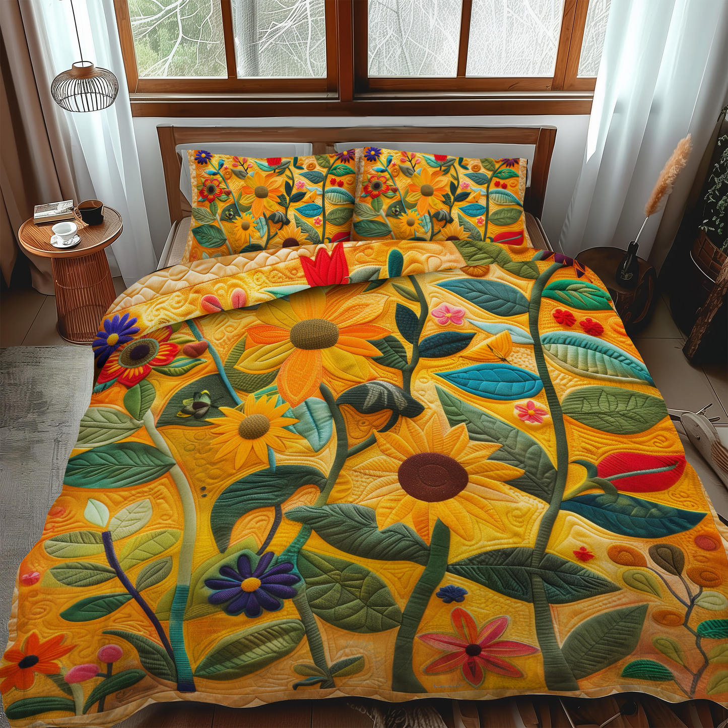 Hilarious Sunflowers 3-Piece Quilted Bedding Set NCU0VL338