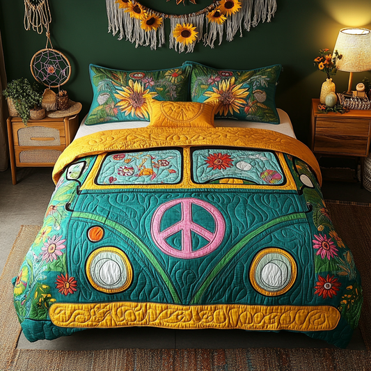 Hippie Wheels 3-Piece Quilted Bedding Set NCU0PVL358