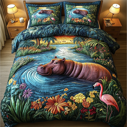 Hippo Harmony 3-Piece Quilted Bedding Set NCU0DDK106