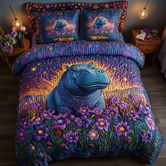 Hippo Haven 3-Piece Quilted Bedding Set NCU0DDK102