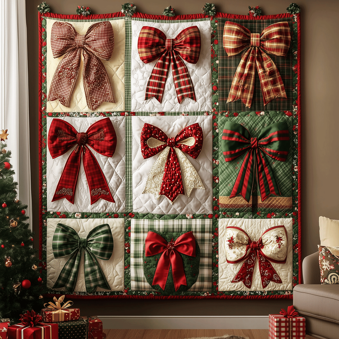 Holiday Bow Charm Quilted Blanket NCU0TH2286