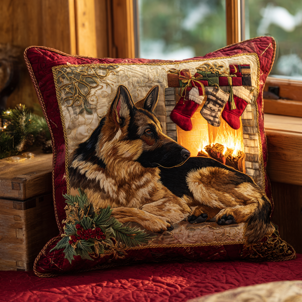 Holiday German Shepherd Glow Quilted Pillow Case NCU0DV1109