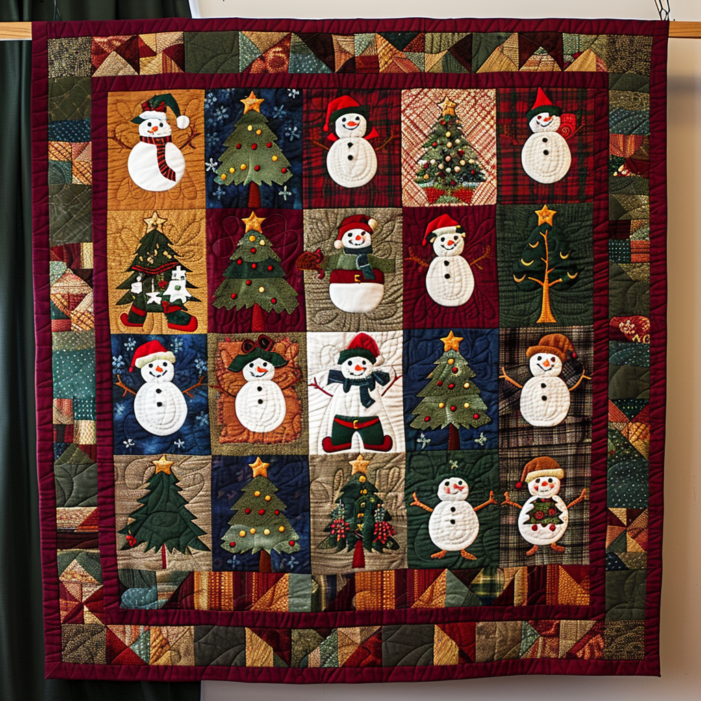 Holiday Snowman Patchwork Quilted Blanket NCU0PD137