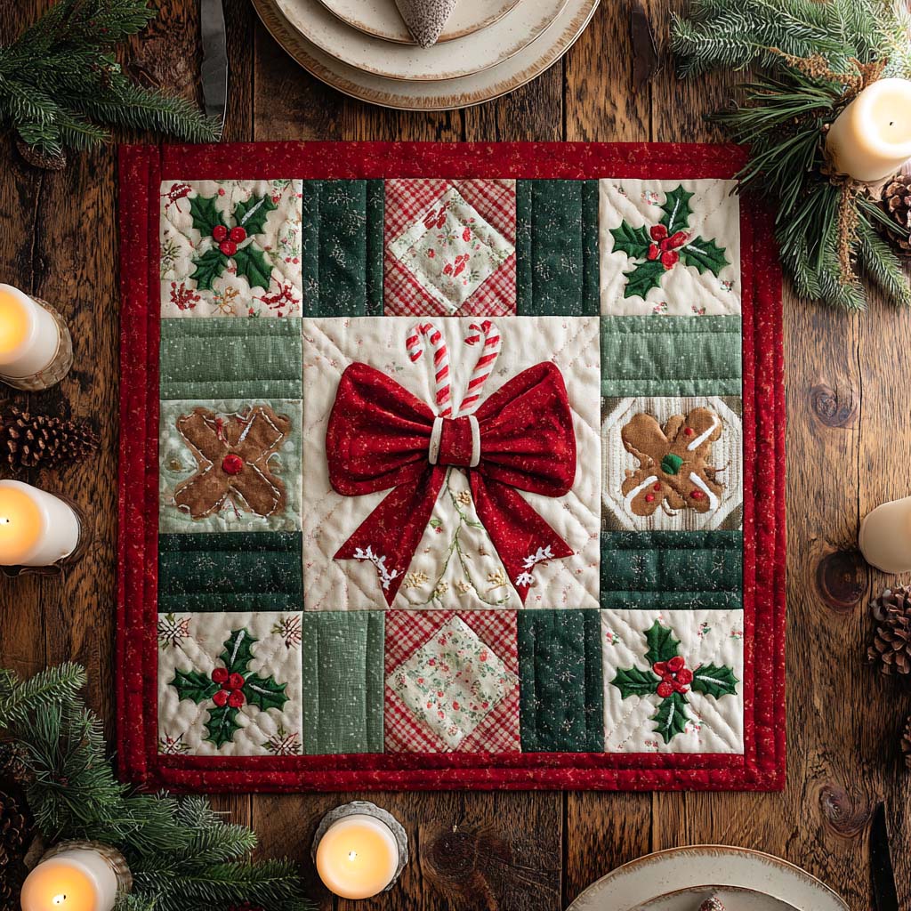 Holiday Bow Quilted Table Topper NCU0NXD160