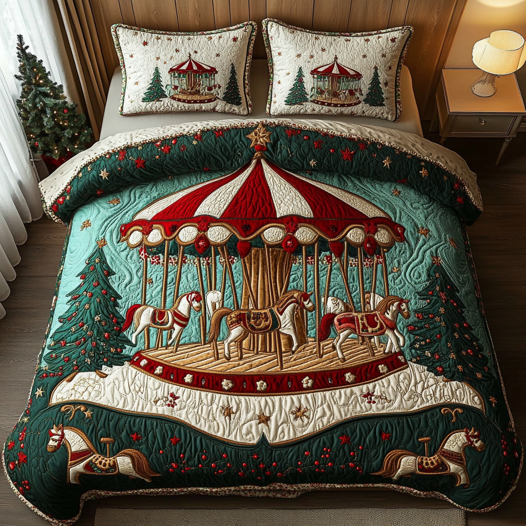 Holiday Carousel Magic 3-Piece Quilted Bedding Set NCU0DK2472