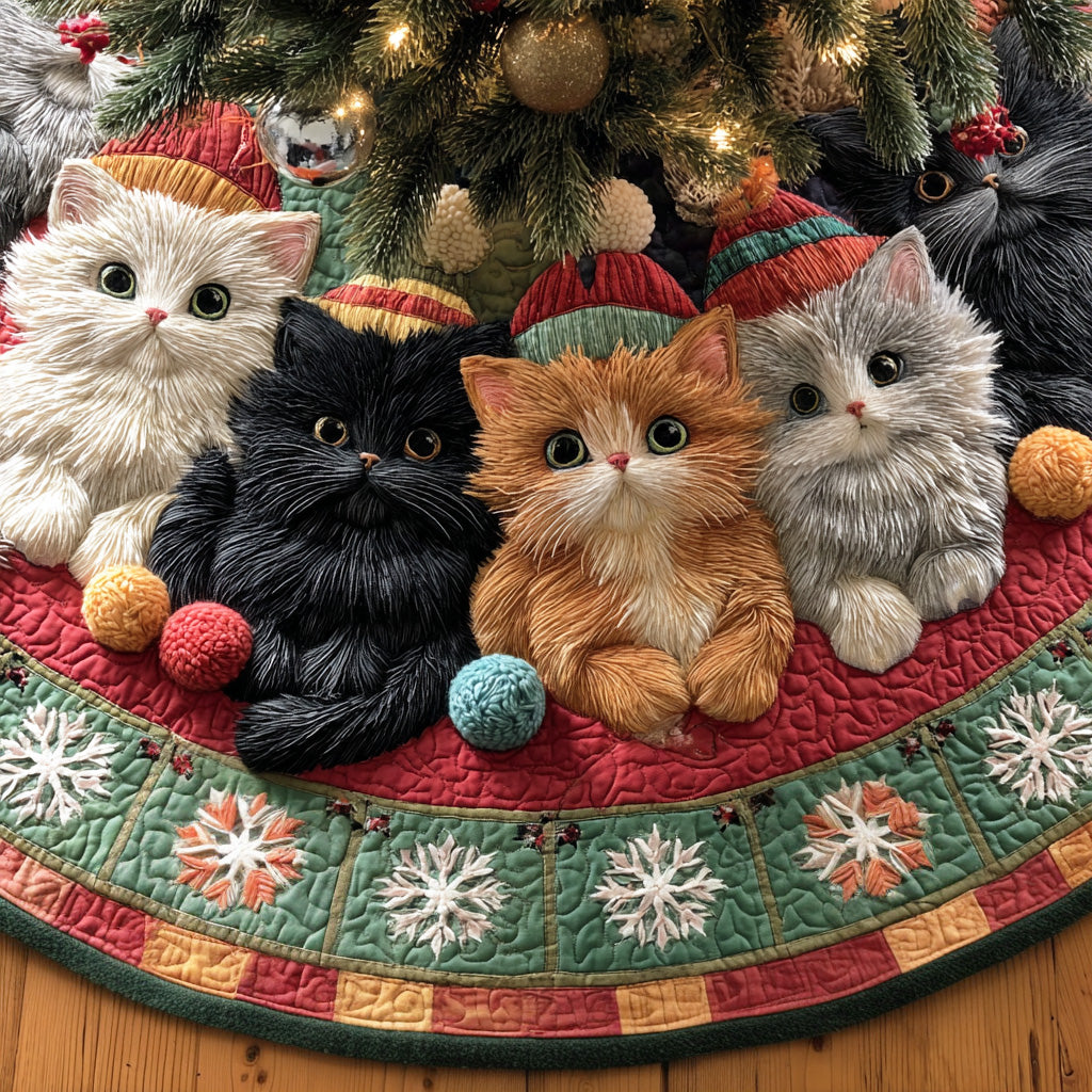 Frosty Cat Glow Christmas Quilted Tree Skirt NCU0NTD1074