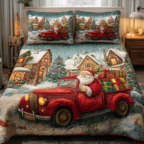 Holiday Cheer Santa 3-Piece Quilted Bedding Set NCU0NTD888
