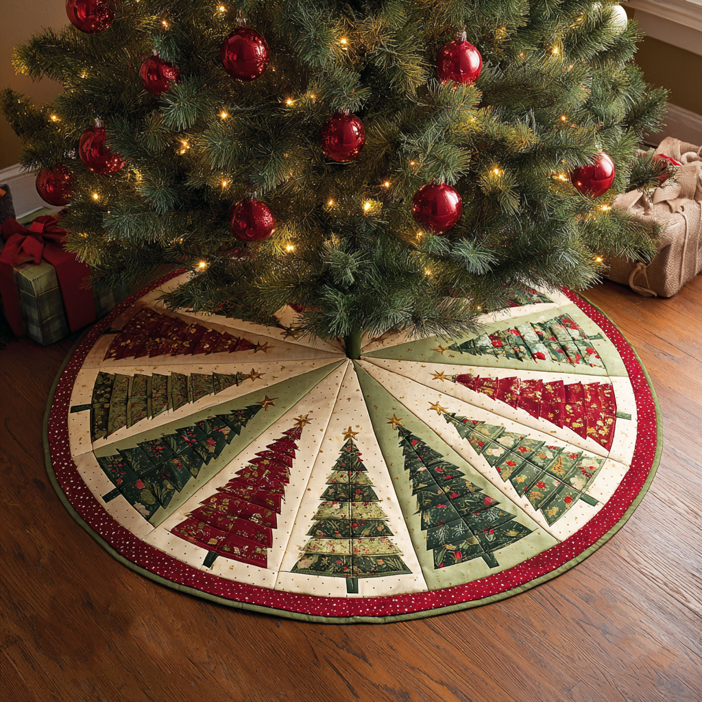 Holiday Circle Christmas Quilted Tree Skirt NCU0DDK1829