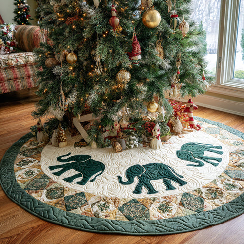 Holiday Elephant Christmas Quilted Tree Skirt NCU0DV1428