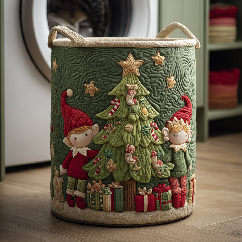 Holiday Elf Cheer Quilted Laundry Basket NCU0HNH490