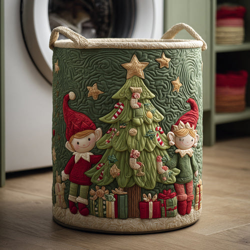 Holiday Elf Cheer Quilted Laundry Basket NCU0HNH490