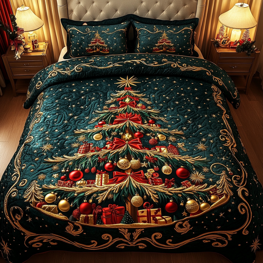 Holiday Evergreen 3-Piece Quilted Bedding Set NCU0DDK089