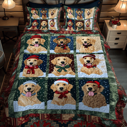 Holiday Golden Pups 3-Piece Quilted Bedding Set NCU0TH1633
