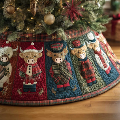 Holiday Highland Cow Christmas Quilted Tree Skirt NCU0HTT053