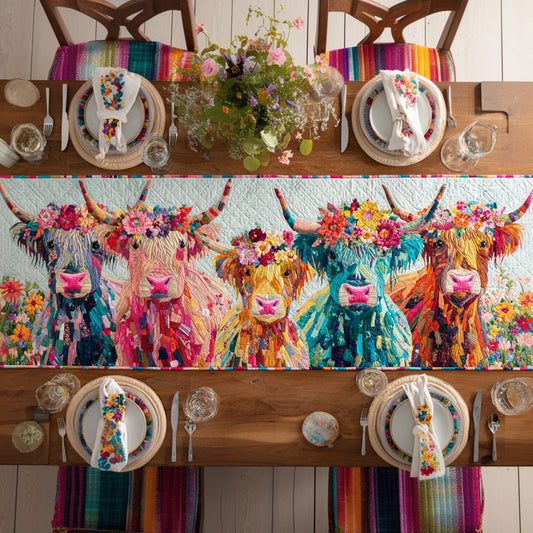 Holiday Highland Cow Quilted Table Runner NCU0HNH599