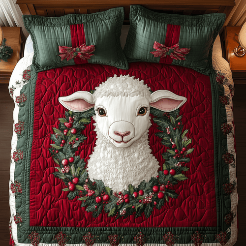 Holiday Lamb Nest 3-Piece Quilted Bedding Set NCU0TH2205