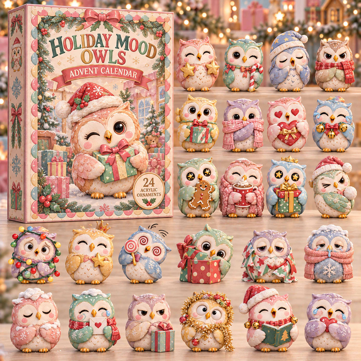 CHRISTMAS KICKOFF 40% OFF - Holiday Mood Owls Advent Calendar 2026 - 24-Day Festive Countdown, Acrylic Charms Blind Box - Gift For Family and Friends AC0TD028