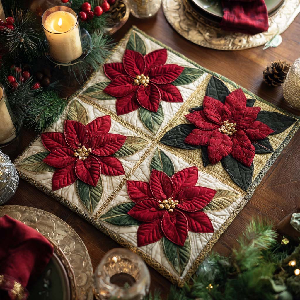 Holiday Poinsettias Quilted Table Topper NCU0NXD131